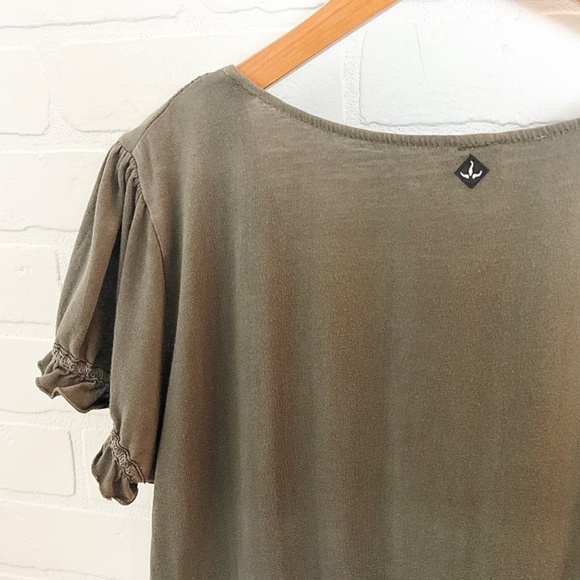 Prana Mini Dress Boho Crochet Olive Green 100% cotton V surplice neck Eco S - Picture 7 of 15